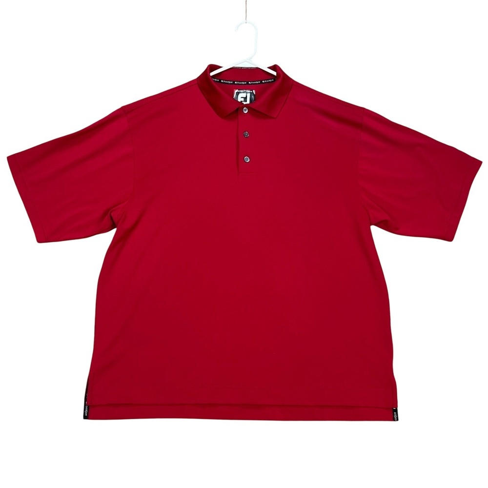 FootJoy Polo Shirt Mens Large Red Short‎ Sleeve ProDry Golf Performance LOGO EUC
